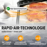 GOURMETmaxx Heißluftfritteuse 12 l mit Rapid Air Technologie, 360° Luftstrom, 220°C, schnelles Aufwärmen, Edelstahl/Schwarz.