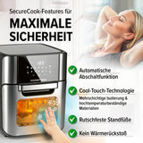 GOURMETmaxx Heißluftfritteuse 12 l mit Touchdisplay, Drehspieß und SecureCook für maximale Sicherheit und Komfort beim fettarmen Frittieren.