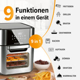 GOURMETmaxx Heißluftfritteuse 12 l mit 9 Funktionen, Touchdisplay, Edelstahl Schwarz, ideal zum Frittieren, Grillen, Backen und mehr.