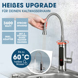 MAXXMEE Warm- & Kaltwasserarmatur mit 360° schwenkbarem Edelstahl-Aufsatz und zwei wechselbaren Wasserhähnen für bis zu 60 °C.