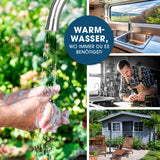 MAXXMEE Warm- & Kaltwasserarmatur mit 360° schwenkbaren Wasserhahn-Aufsätzen aus Edelstahl, sofort warmes Wasser ohne Vorheizen.