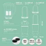 GOURMETmaxx Mr. Mixer Küchenmaschine Smaragdgrün, 18-tlg mit 1300 ml Mixbehälter und leistungsstarkem Motor, BPA-frei und spülmaschinengeeignet.