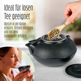 LUMALAND Tee Set 8-teilig mit 1,4 Liter gusseiserner Teekanne, Stövchen, 2 Bechern und Untersetzern in Schwarz.