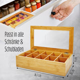 LUMALAND Cuisine Teebox aus Bambus mit 10 Fächern, 36,7 x 20 x 9 cm, nachhaltige Teebeutelaufbewahrung mit Sichtfenster.