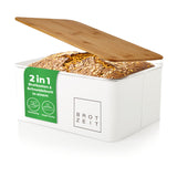 LUMALAND Cuisine Brotkasten aus Metall mit Bambus Deckel, weiß, 2in1 Brotkasten & Schneidebrett, 30,5x23,5x14 cm, stilvoll und platzsparend.