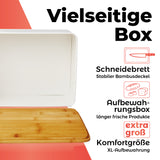 LUMALAND Cuisine Brotkasten aus Metall mit Bambus Deckel, rechteckig, 30,5 x 23,5 x 14 cm, mit Schneidebrett und Aufbewahrungsbox.