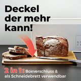LUMALAND Cuisine Brotkasten aus Metall mit Bambus Deckel, 2in1 Deckel als Schneidebrett und Boxverschluss, rechteckig 30,5 x 23,5 x 14 cm Weiß.