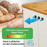 LUMALAND Cuisine Brotkasten aus Metall mit Bambus Deckel, rechteckig, Weiß, mit Luftlöchern für optimale Luftzirkulation.