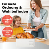 LUMALAND Cuisine Brotkasten aus Metall mit Bambus Deckel, rechteckig, Weiß, stapelbar, langlebig und robust, ideal für die Küche.