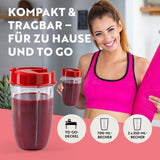 GOURMETmaxx Nutrition Mixer Deluxe Edelstahl/rot mit To-go-Deckel, 700-ml- und 2x350-ml-Bechern, ideal für vitaminreiche Smoothies.