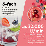 GOURMETmaxx Nutrition Mixer Deluxe - Edelstahl/rot mit 6-fach Klinge und leistungsstarkem Motor für cremige Smoothies.