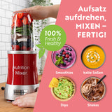 GOURMETmaxx Nutrition Mixer Deluxe Edelstahl/rot mit To-go-Deckel für Smoothies, Dips, Shake und kalte Soßen – vielseitig & einfach zu bedienen.
