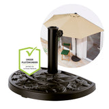 EASYmaxx Sonnenschirmfuß Guß-Optik schwarz, halbrund, passend für kleine Balkone und halbrunde Sonnenschirme, nostalgisches Design.