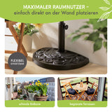 EASYmaxx Sonnenschirmfuß Guß-Optik - Schwarz halbrund, platzsparend, ideal für kleine Balkone und Terrassen, flexibel an der Wand platzierbar.