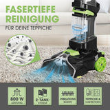 CLEANmaxx Teppichreiniger Pro mit 800 W, 2-Tank-System, Vibrationsbürste für fasertiefe Reinigung von Teppichen und Polstern.