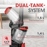 CLEANmaxx Teppichreiniger mit Dual-Tanksystem 1,5 L Frischwassertank und 1,4 L Schmutzwassertank, 6,5 m Kabel.