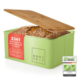 LUMALAND Cuisine Brotkasten aus Metall mit Bambus Deckel, rechteckig, mintgrün, 2in1 Brotkasten und Schneidebrett.