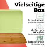 LUMALAND Cuisine Brotkasten aus Metall mintgrün mit Bambusdeckel, Schneidebrett, luftdurchlässig, platzsparend, 30,5 x 23,5 x 14 cm.