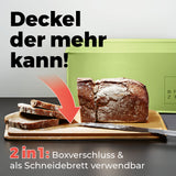 LUMALAND Cuisine Brotkasten aus Metall mit Bambus Deckel Mintgrün 30,5x23,5x14 cm, Deckel als Schneidebrett nutzbar.