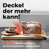 LUMALAND Cuisine Brotkasten aus Metall mit Bambus Deckel, rechteckig, 30,5x23,5x14 cm, Deckel als Schneidebrett nutzbar, hellgrau.