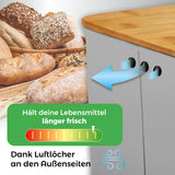 LUMALAND Cuisine Brotkasten aus Metall mit Bambus Deckel, rechteckig, Luftlöcher für optimale Frischhaltung, hellgrau, 30,5 x 23,5 x 14 cm.