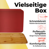 LUMALAND Cuisine Brotkasten aus Metall mit Bambus Deckel, rot, multifunktional mit Schneidebrett und Belüftung, 30,5 x 23,5 x 14 cm.