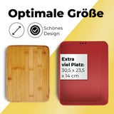 LUMALAND Cuisine Brotkasten aus Metall mit Bambus Deckel, rechteckig 30,5 x 23,5 x 14 cm, rot, platzsparend und stilvoll.