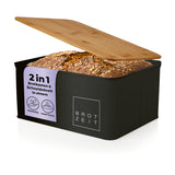 LUMALAND Cuisine Brotkasten aus Metall mit Bambus Deckel, rechteckig, schwarz, 30,5 x 23,5 x 14 cm, vielseitig und platzsparend.