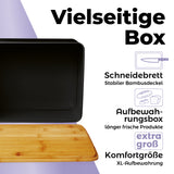 LUMALAND Cuisine Brotkasten aus Metall mit Bambus Deckel, rechteckig, multifunktional als Schneidebrett und Aufbewahrungsbox, schwarz.