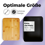 LUMALAND Cuisine Brotkasten aus Metall mit Bambus Deckel, rechteckig 30,5 x 23,5 x 14 cm, schwarz, platzsparend und stilvoll.