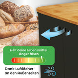 LUMALAND Cuisine Brotkasten aus Metall mit Bambus Deckel, rechteckig, mit Lüftungslöchern für optimale Luftzirkulation, schwarz.