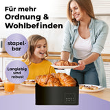 LUMALAND Cuisine Brotkasten aus Metall mit Bambus Deckel, rechteckig, schwarz, platzsparend und mit multifunktionalem Schneidebrett.