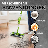 Swivel Sweeper G 2 Akkubesen kabellos in Limegreen mit 4 rotierenden Bürsten für Tierhaare, Krümel und Staub.
