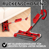 Swivel Sweeper G 2 Akkubesen kabellos mit Knickgelenk für rückenschonendes Putzen unter Möbeln, rotierende Bürsten, rot.