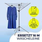 EASYmaxx Wäschespinne 1600 mit 16m Trockenlänge, klein, klappbar, platzsparend für in- und outdoor Wäschetrocknen.