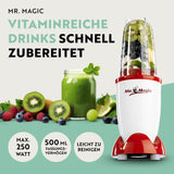 GOURMETmaxx Mr. Magic Mixer - rot/weiß mit 8 Funktionen, 500 ml Fassungsvermögen, 250 Watt, einfach zu reinigen, platzsparend und vielseitig.