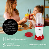 GOURMETmaxx Mr. Magic Mixer rot/weiß mit Mixbecher, Messeraufsatz und Frischhaltedeckel für vielseitige Küchenhelfer.