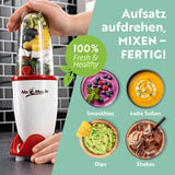 GOURMETmaxx Mr. Magic Mixer - rot/weiß mit Aufsatz zum Mixen von Smoothies, Dips, Shakes und kalten Soßen schnell und einfach.
