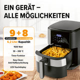 GOURMETmaxx Heißluftfritteuse 6,2 l mit Timer, 8 Programmen, 9 Funktionen, 1500 W, LCD-Touchdisplay und Anti-Haftbeschichtung.