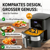 GOURMETmaxx Heißluftfritteuse 6,2 l mit Timer, 8 Programmen, 9 Funktionen, 1500 W für fettarmes Frittieren und schnelle Zubereitung.