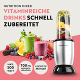 GOURMETmaxx Nutrition Mixer - 4-tlg. mit 500 Watt, 700 ml Becher, ideal für schnelle vitaminreiche Drinks und einfache Reinigung.