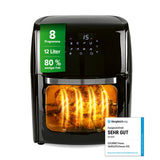 GOURMETmaxx Heißluftfritteuse 12 l mit Touchdisplay, Drehspieß, 1800 W, 8 Programme, fettarm, XXL-Ofen für Grillhähnchen.