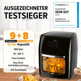 GOURMETmaxx Heißluftfritteuse 12 l mit Touchdisplay, 1800 W, 9 Funktionen, 8 Programme, Drehspieß, 30–200 °C, Timer, Antihaftbeschichtung.