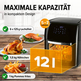 GOURMETmaxx Heißluftfritteuse 12 l mit Touchdisplay, Drehspieß, 1800 W für fettarmes Frittieren und 5–7 Personen.