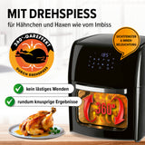 GOURMETmaxx Heißluftfritteuse 12 l mit Drehspieß, Touchdisplay, 1800 W, 360° Rapid Air Technology für fettarmes Frittieren.