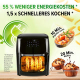 GOURMETmaxx Heißluftfritteuse 12 l - XXL-Ofen mit Touchdisplay, Drehspieß, 1800 W, schnell, energiesparend, 55 % weniger Energiekosten.