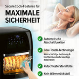 GOURMETmaxx Heißluftfritteuse 12 l mit Touchdisplay, Drehspieß, 1800 W für sicheres, fettarmes Frittieren und komfortables Kochen.