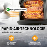 GOURMETmaxx Digitale Heißluft-Fritteuse 1400 W schwarz mit Rapid-Air-Technologie für knusprige Pommes und gleichmäßige Wärmeverteilung.