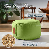 #DoYourYoga Yoga-Kissen Vishnu rund 30x30x15 cm hellgrün, gefüllt mit Bio-Dinkelspelz, Bezug 100% Baumwolle, waschbar.