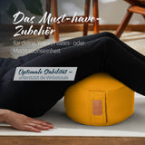 #DoYourYoga Yoga-Kissen Vishnu rund in Currygelb, gefüllt mit Bio-Dinkelspelz, ideal für Yoga, Pilates und Meditation.